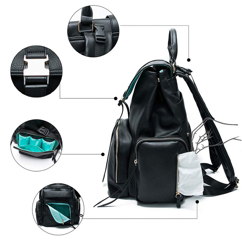 Leather Diaper Backpack with 15 Pockets